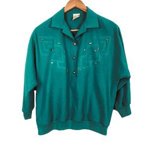 Vintage 80s GW Division Of Graff Pullover Top Womens Sz Small Studded Green USA